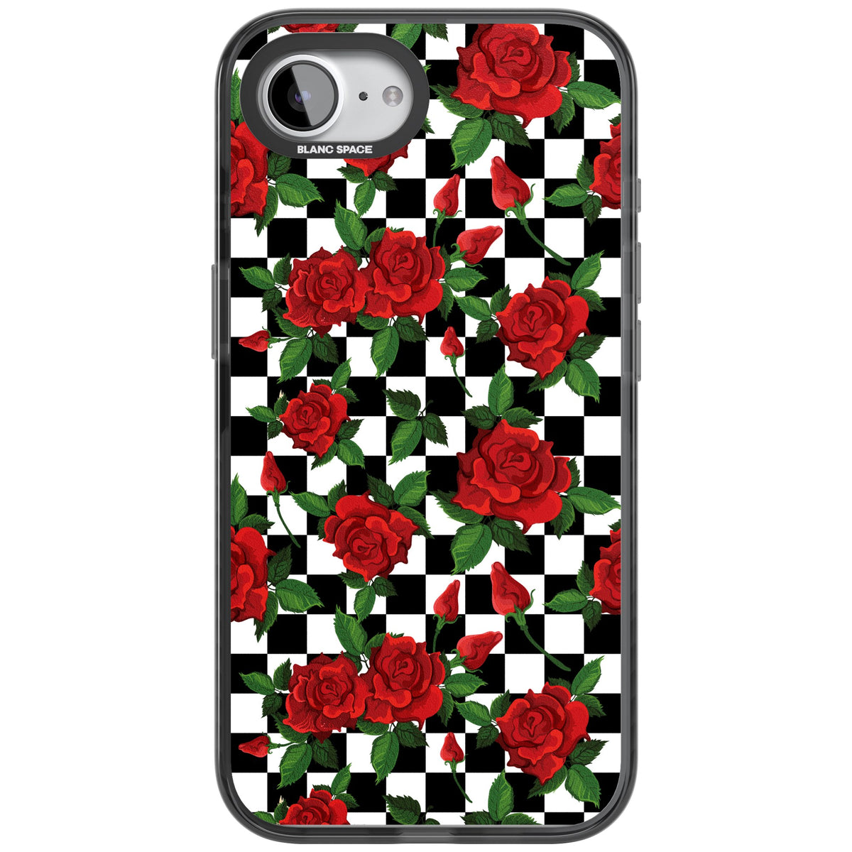 Checkered Roses iPhone 16e / iPhone 17e Impact Black Phone Case front