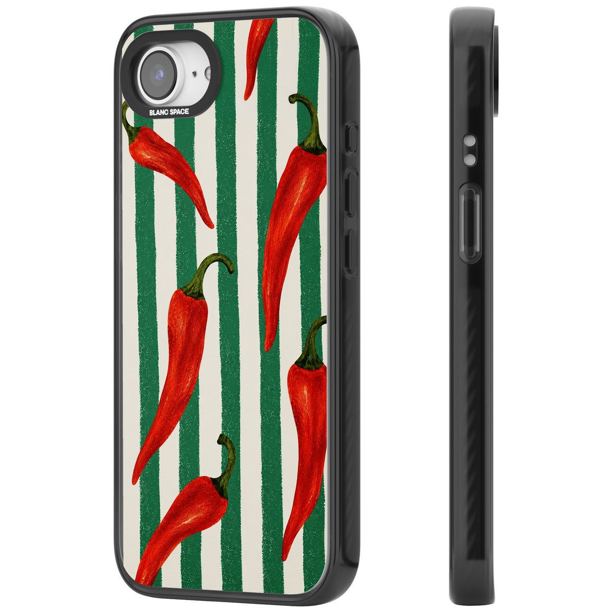 Striped Chillis iPhone 16e / iPhone 17e Impact Black Phone Case side