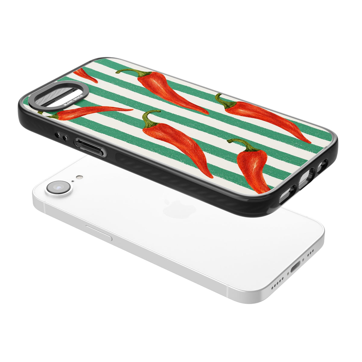 Striped Chillis iPhone 16e / iPhone 17e Impact Black Phone Case angled