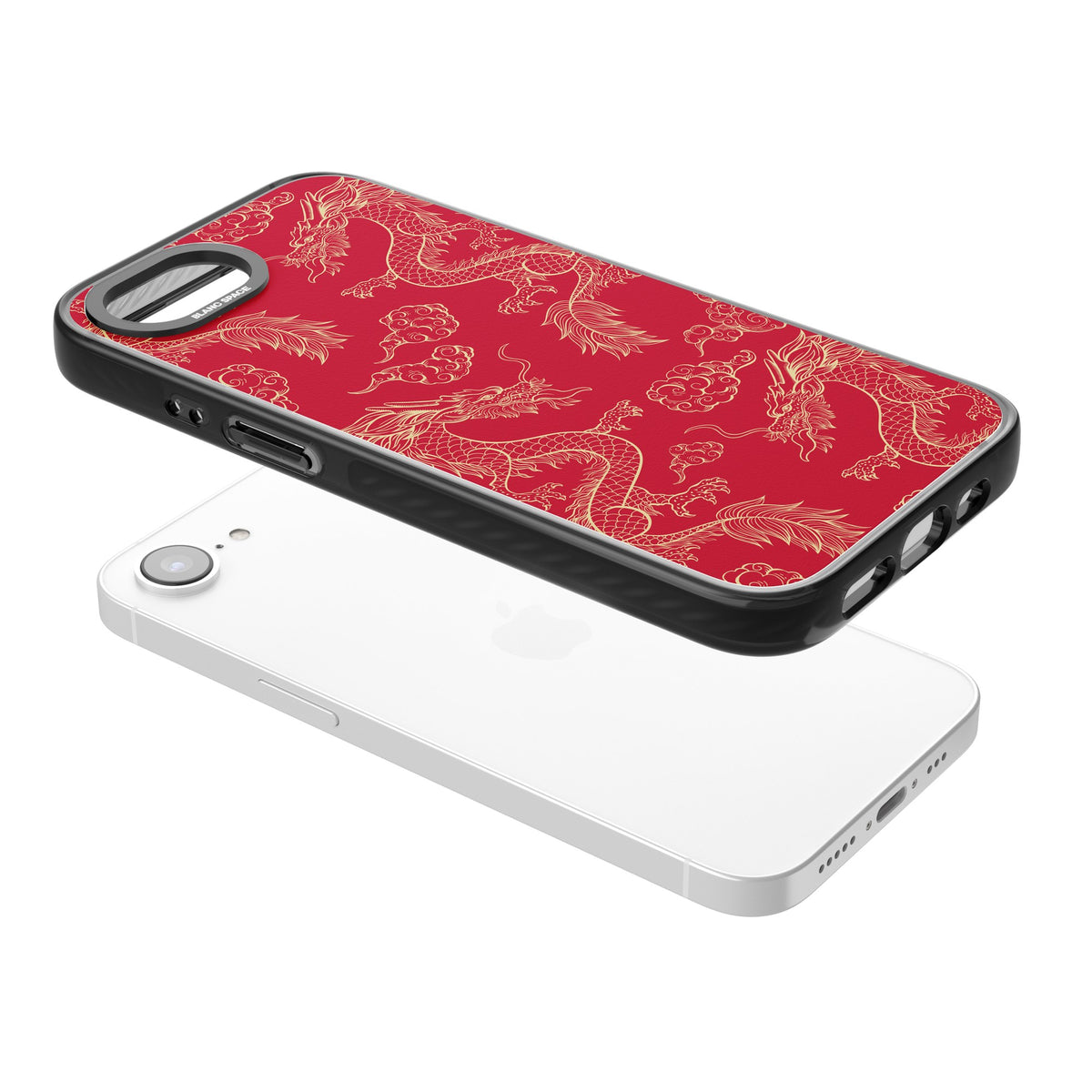 Crimson Dynasty iPhone 16e / iPhone 17e Impact Black Phone Case angled