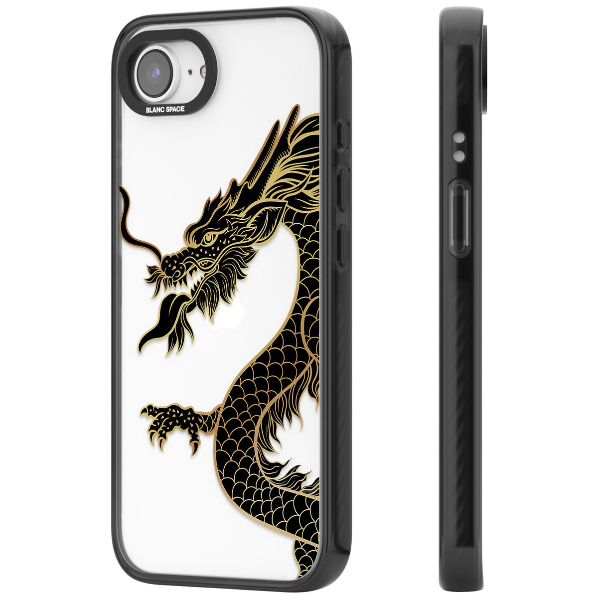 Large Black Dragon iPhone 16e / iPhone 17e Impact Black Phone Case side