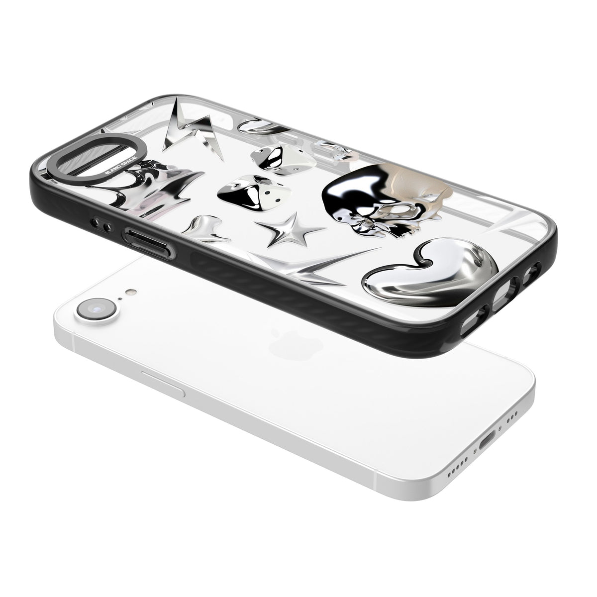 Chromed iPhone 16e / iPhone 17e Impact Black Phone Case angled