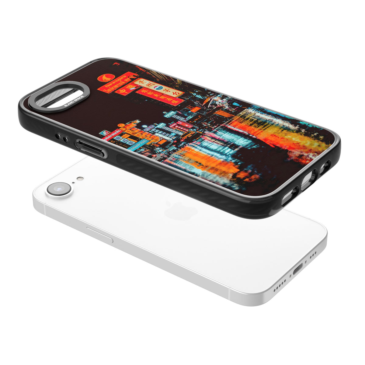 Neon City iPhone 16e / iPhone 17e Impact Black Phone Case angled