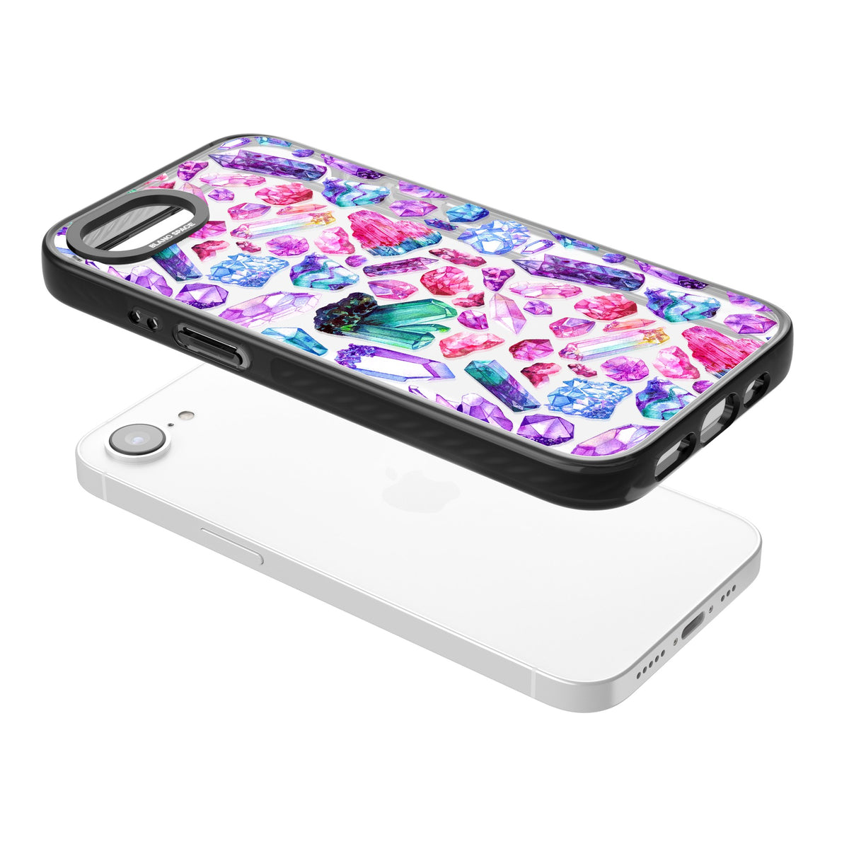 Rainbow Crystals iPhone 16e / iPhone 17e Impact Black Phone Case angled