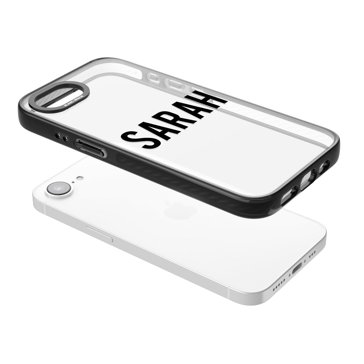 Personalised Name (Centre) iPhone 16e / iPhone 17e Impact Black Phone Case angled