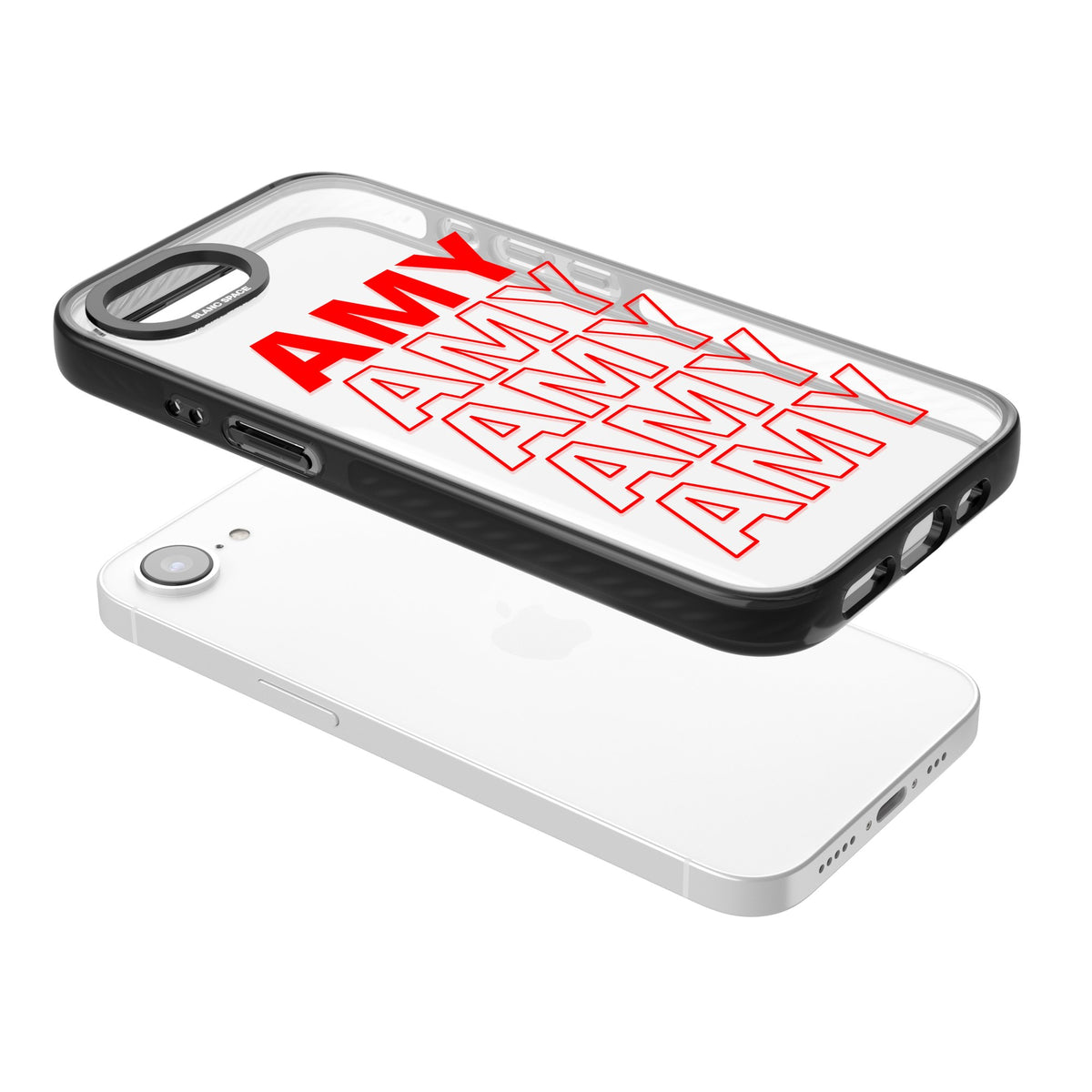 Personalised Bold Name Repeat iPhone 16e / iPhone 17e Impact Black Phone Case angled