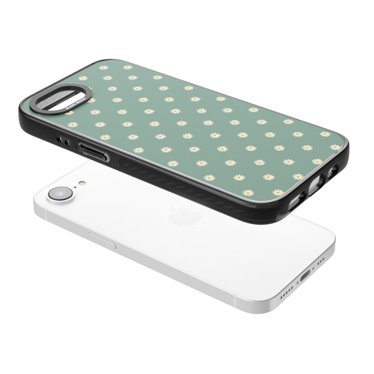 Sage Daisy Floral iPhone 16e / iPhone 17e Impact Black Phone Case angled