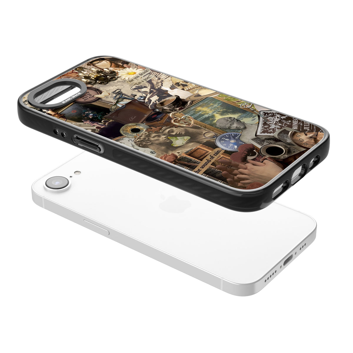 Vintage Academia Collage iPhone 16e / iPhone 17e Impact Black Phone Case angled