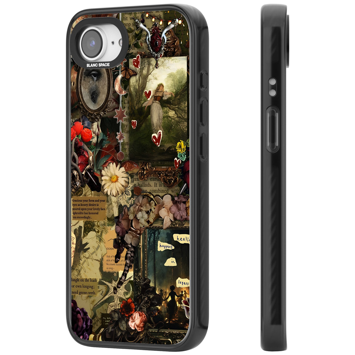 Textbook Romance Collage iPhone 16e / iPhone 17e Impact Black Phone Case side