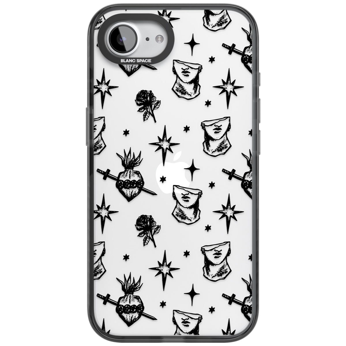 Art & Heart Pattern iPhone 16e / iPhone 17e Impact Black Phone Case front