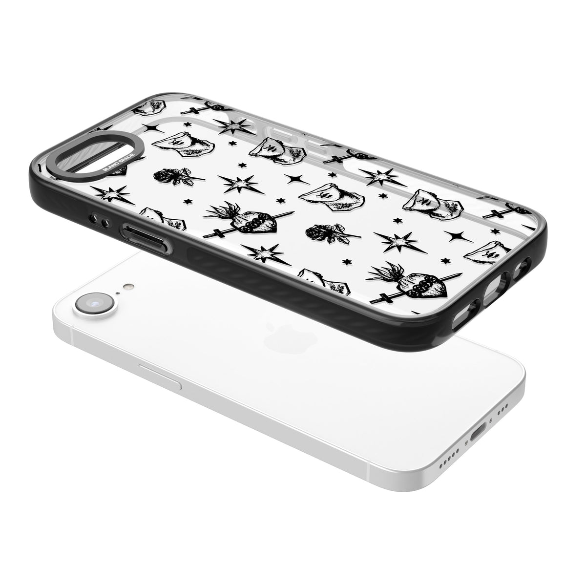 Art & Heart Pattern iPhone 16e / iPhone 17e Impact Black Phone Case angled