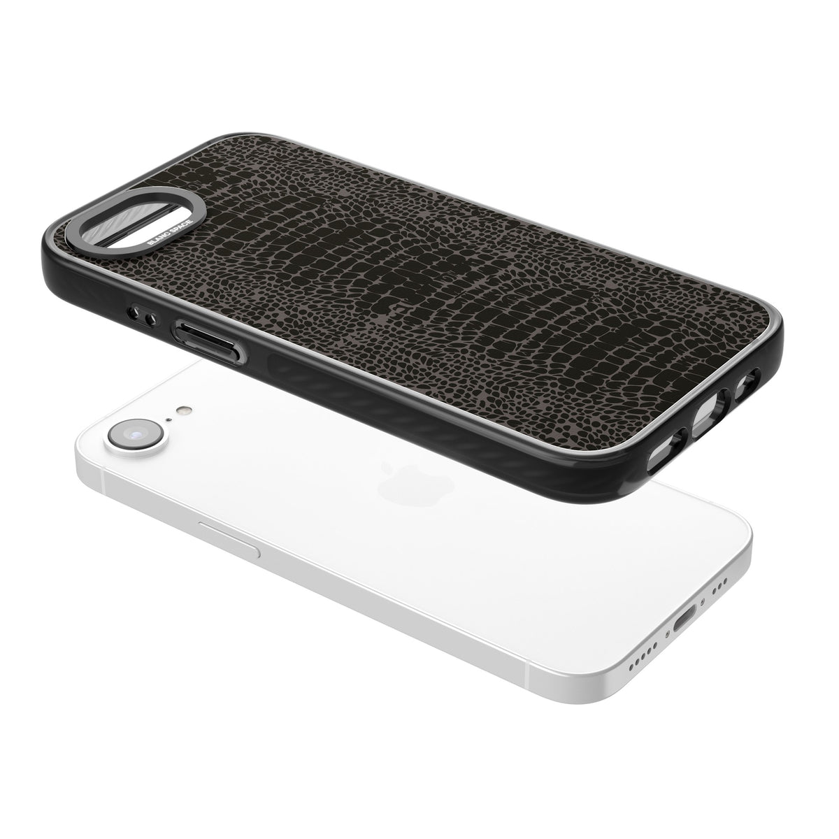 Dark Snake Skin iPhone 16e / iPhone 17e Impact Black Phone Case angled