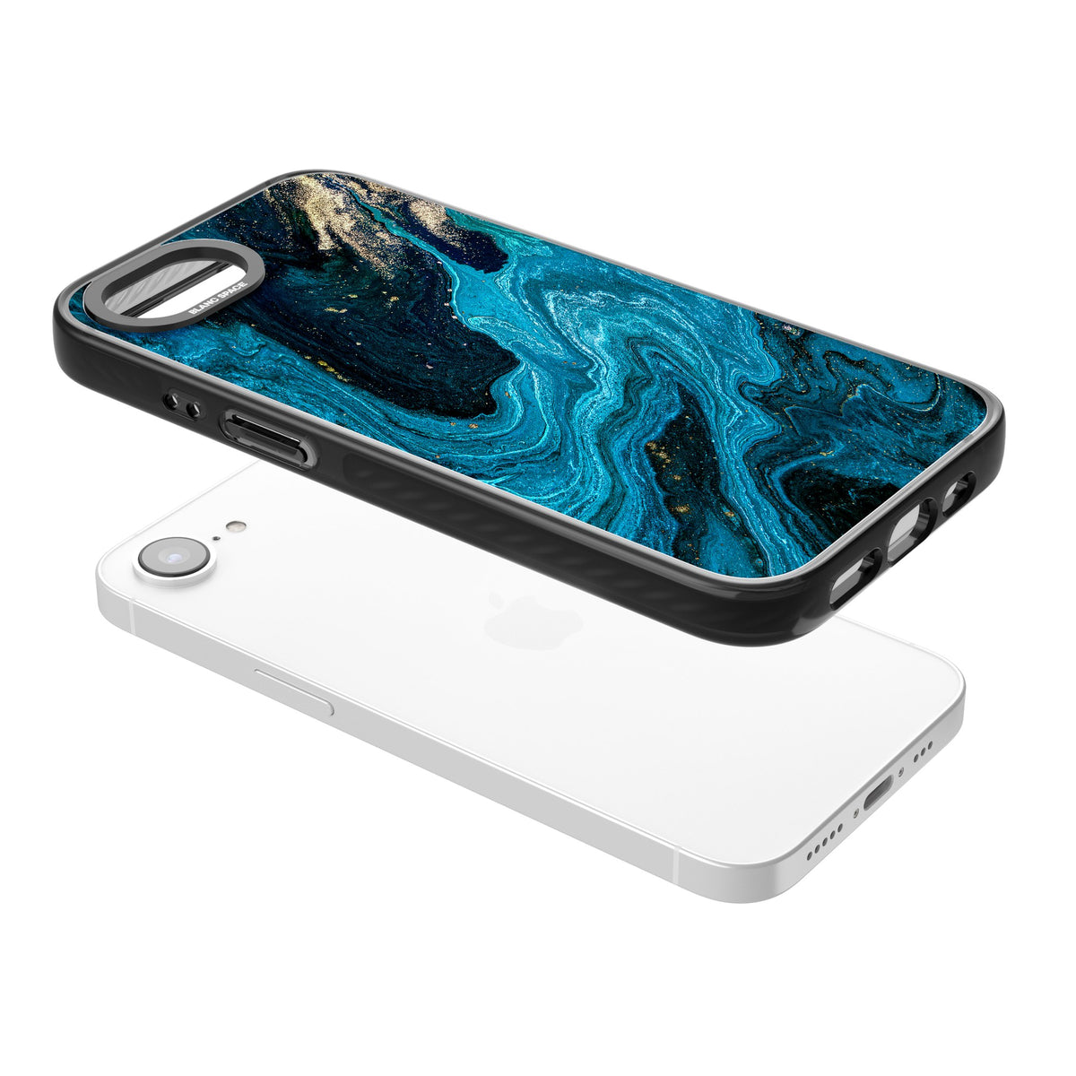 Saphire Lagoon iPhone 16e / iPhone 17e Impact Black Phone Case angled