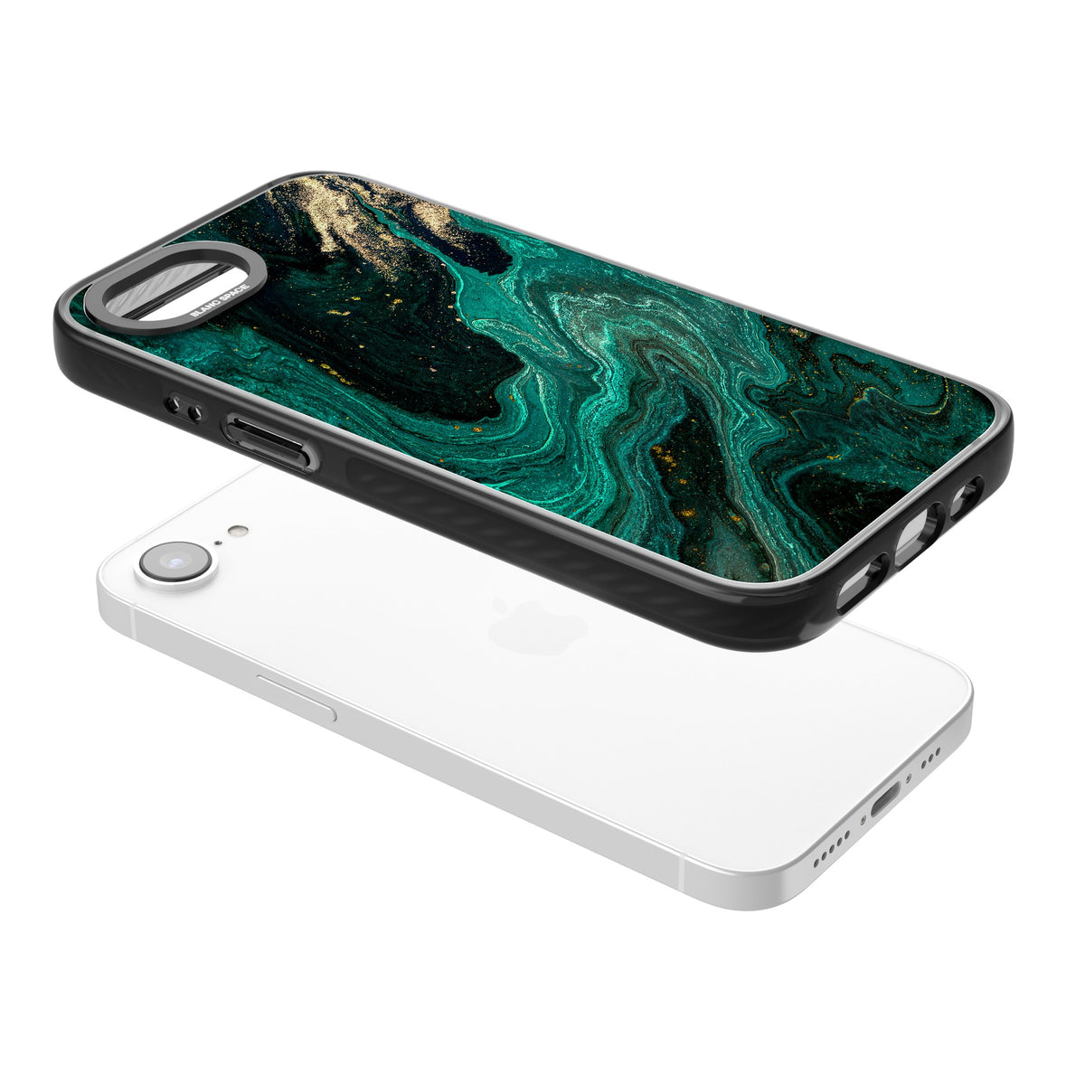 Emerald Lagoon iPhone 16e / iPhone 17e Impact Black Phone Case angled