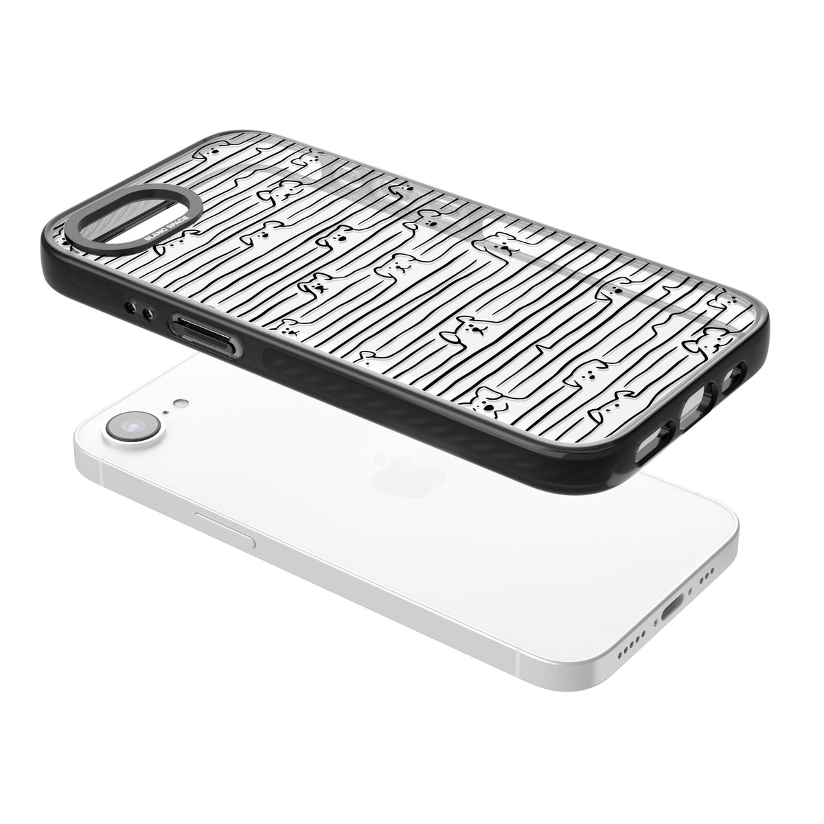 Dog Lines iPhone 16e / iPhone 17e Impact Black Phone Case angled