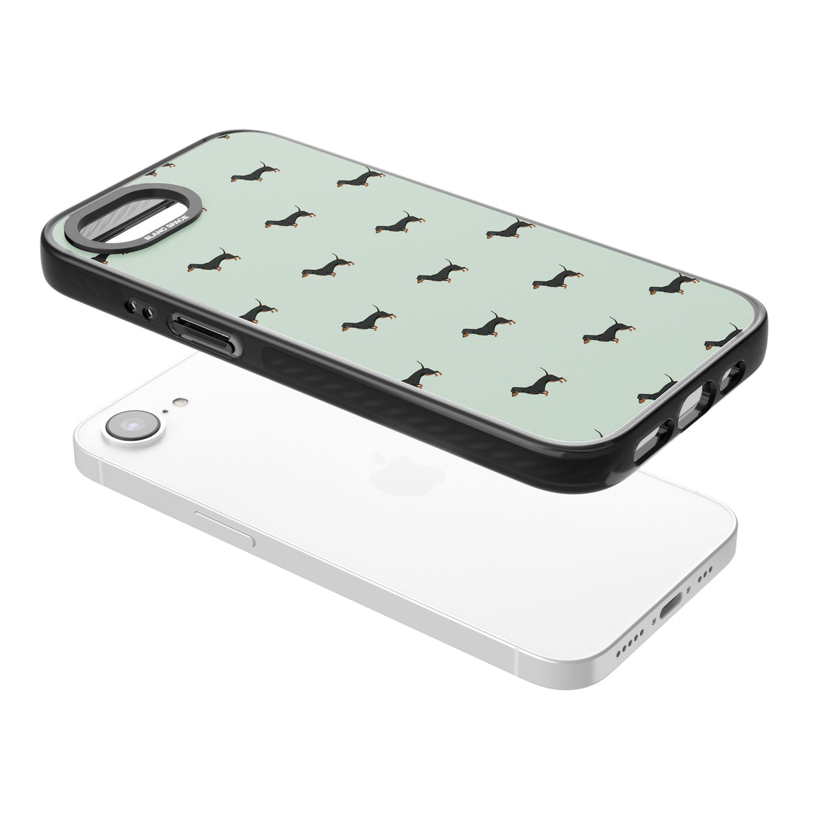 Dachshund Dog Pattern iPhone 16e / iPhone 17e Impact Black Phone Case angled