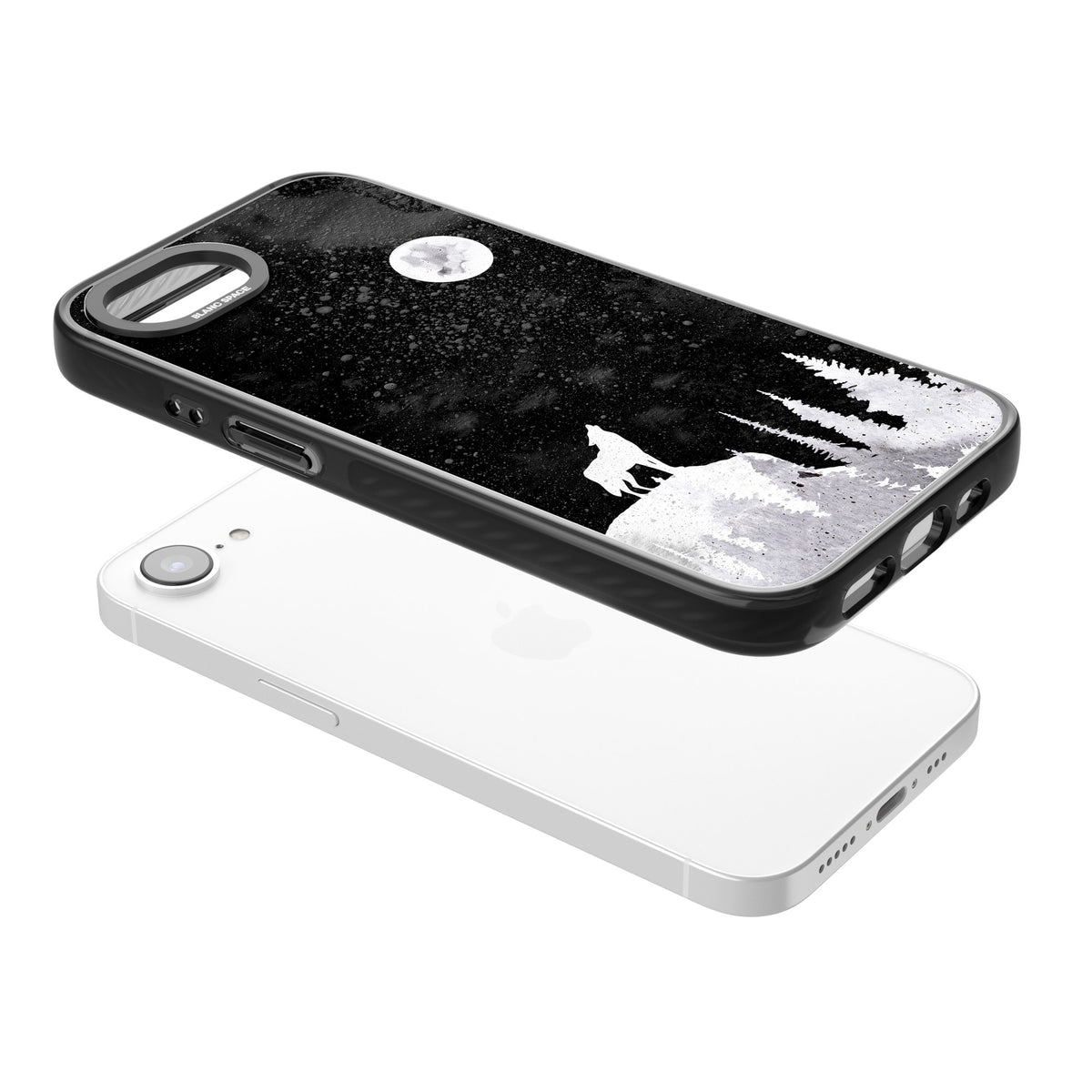 Lunar Howl iPhone 16e / iPhone 17e Impact Black Phone Case angled