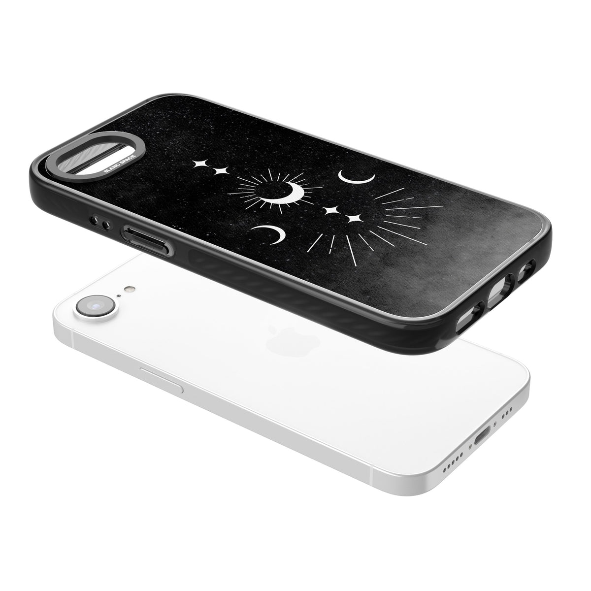 Lunar Mandala iPhone 16e / iPhone 17e Impact Black Phone Case angled
