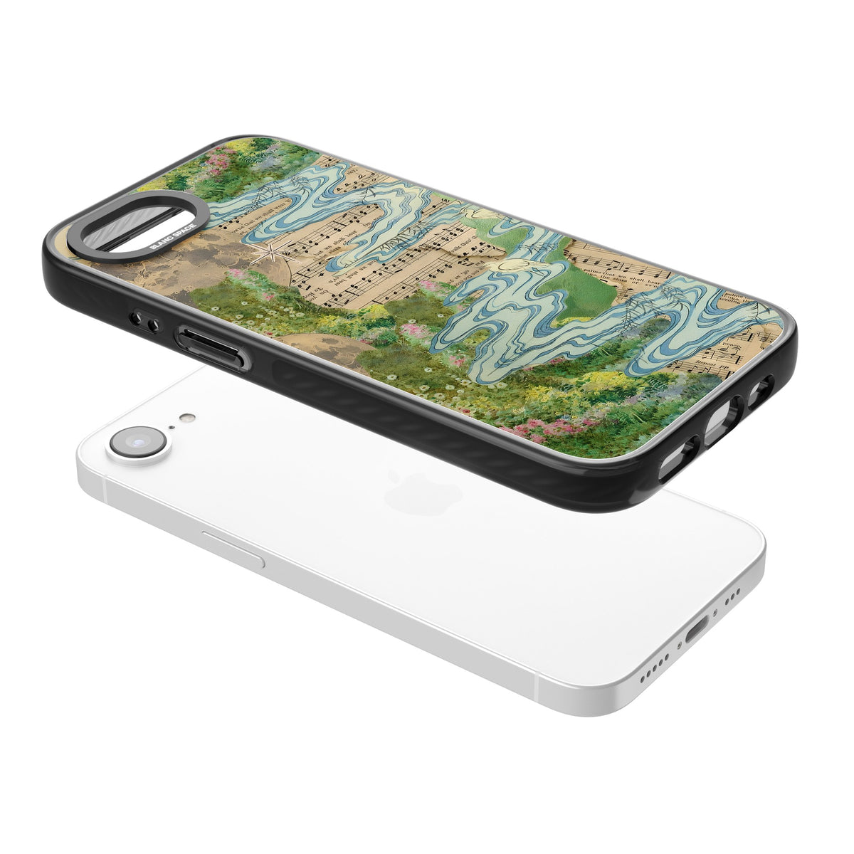 Musical River iPhone 16e / iPhone 17e Impact Black Phone Case angled