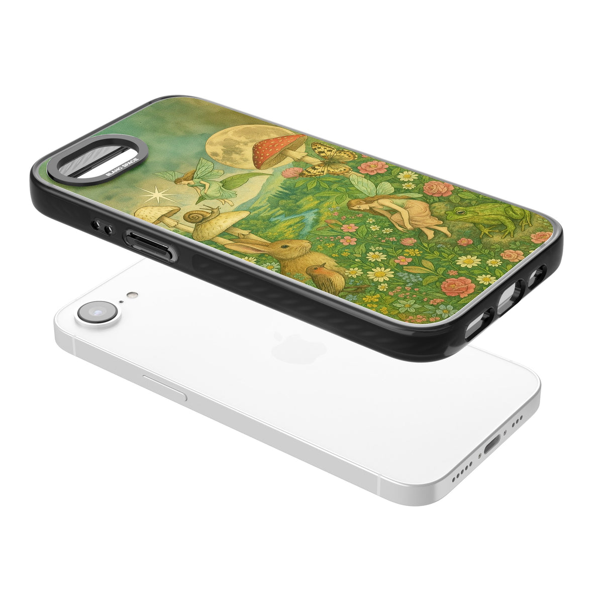 Fairies & Flowers iPhone 16e / iPhone 17e Impact Black Phone Case angled