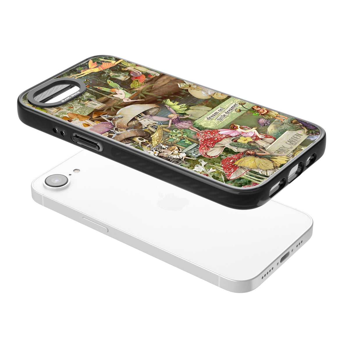 Dreamy Garden iPhone 16e / iPhone 17e Impact Black Phone Case angled