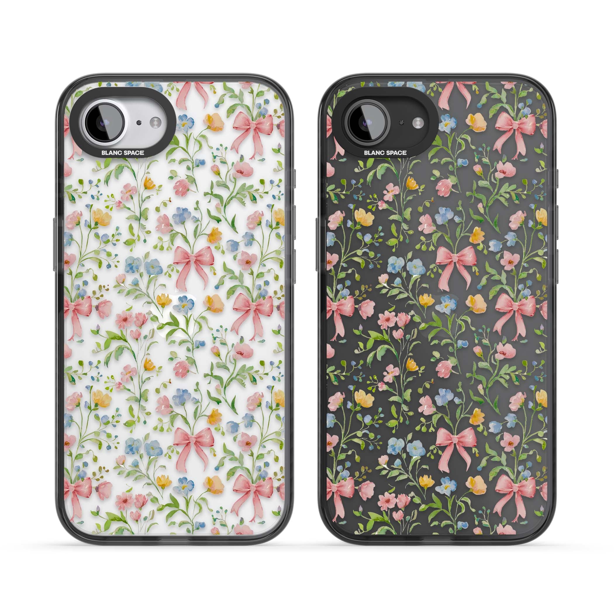 Ribbons & Wildflowers cottagecore iPhone case featuring watercolor wildflowers, pink satin bows, and delicate spring blooms o | Black Impact case for iPhone 16e, iPhone 17e