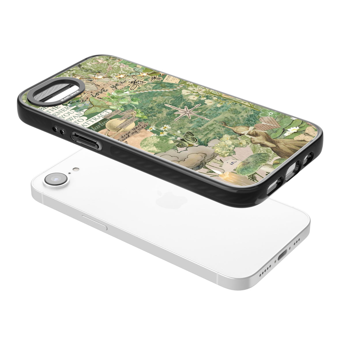 Green Vintage Collage iPhone 16e / iPhone 17e Impact Black Phone Case angled