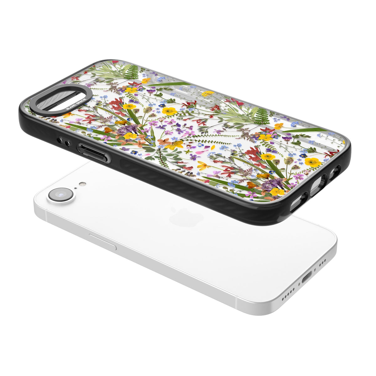 Wildflowers & Leaves iPhone 16e / iPhone 17e Impact Black Phone Case angled