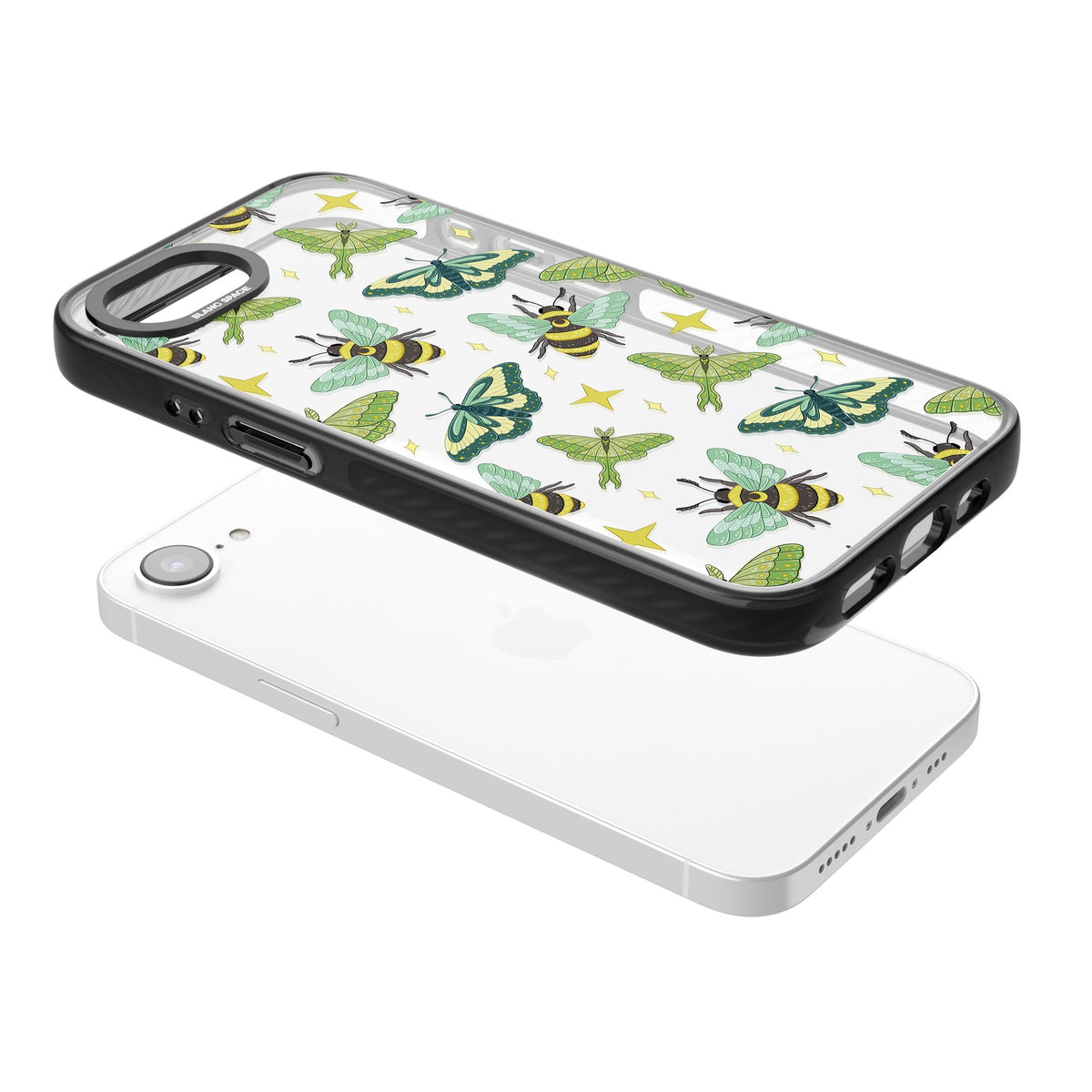 Bees and Moths iPhone 16e / iPhone 17e Impact Black Phone Case angled