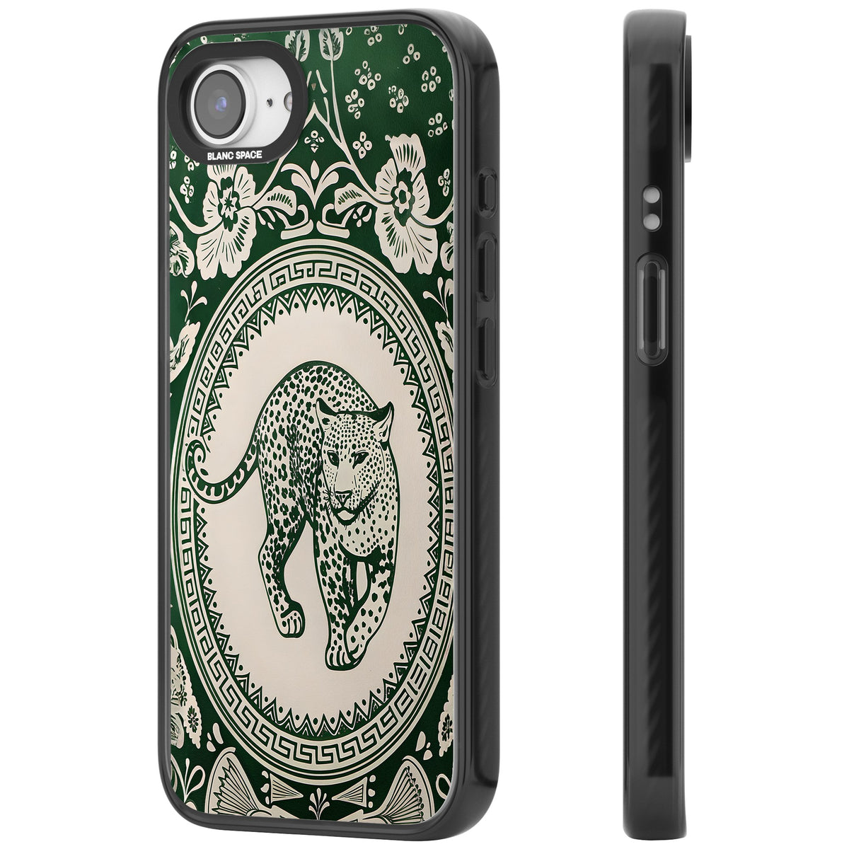 Green Leopard iPhone 16e / iPhone 17e Impact Black Phone Case side