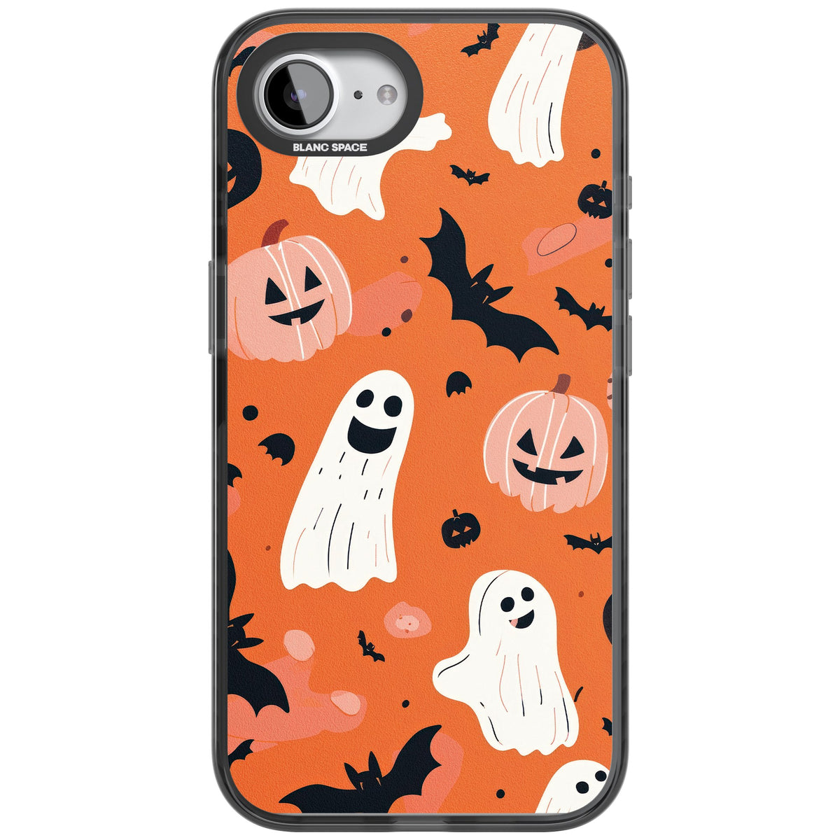 Orange Halloween Pattern iPhone 16e / iPhone 17e Impact Black Phone Case front