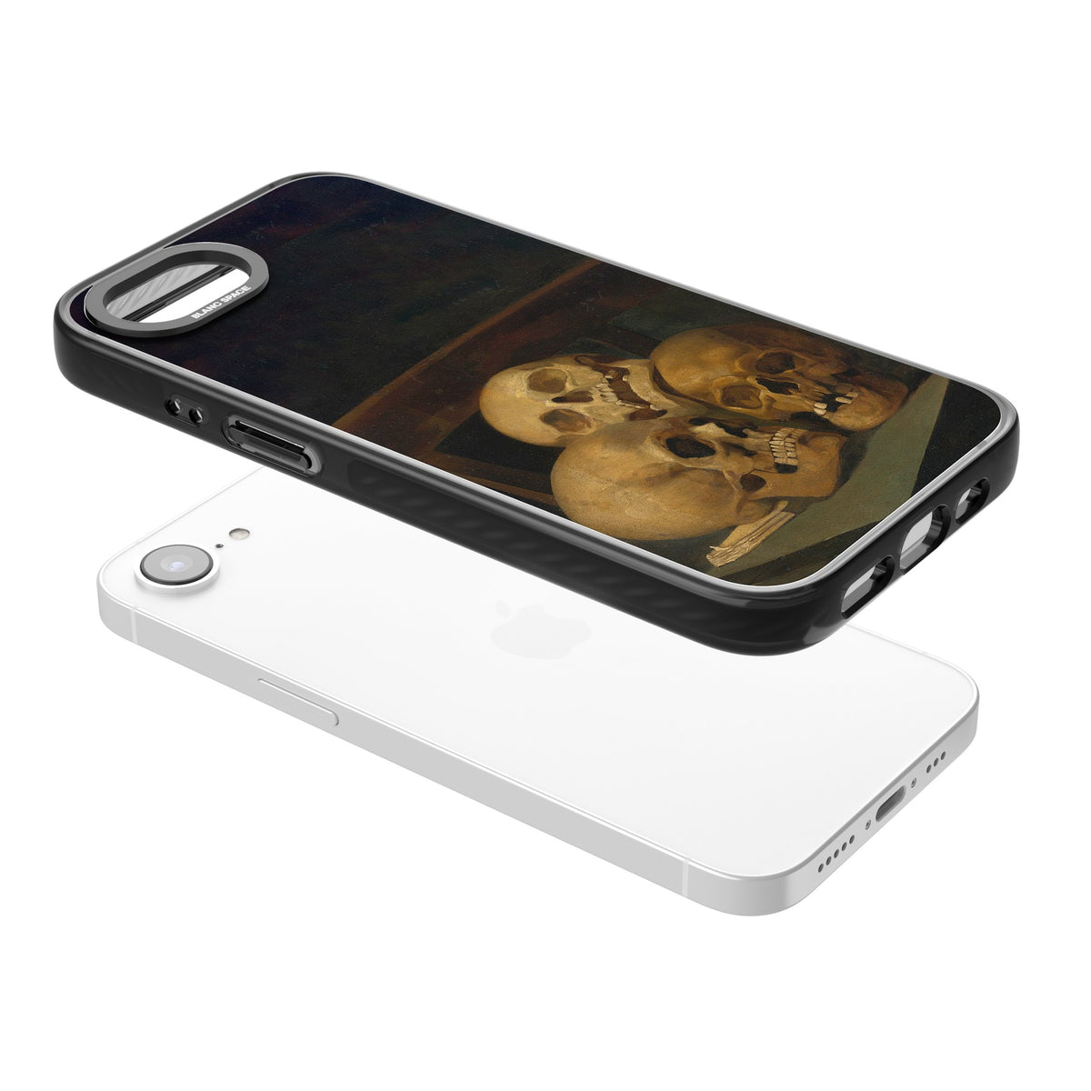 Still Life Of Three Skulls iPhone 16e / iPhone 17e Impact Black Phone Case angled