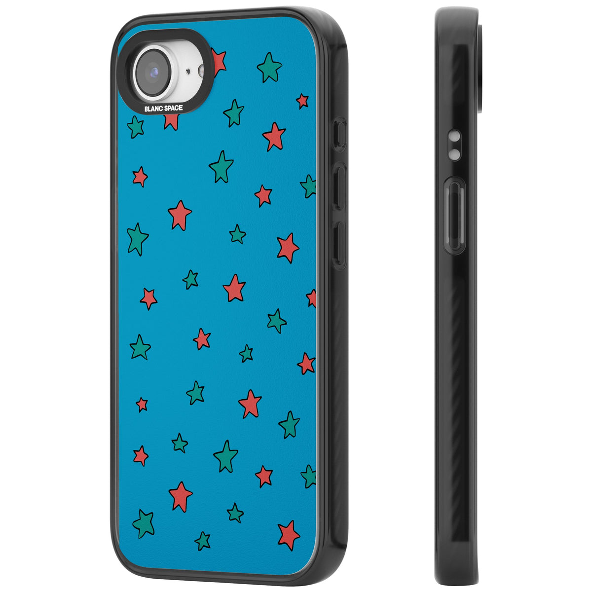 Blue Heartstopper Stars Pattern iPhone 16e / iPhone 17e Impact Black Phone Case side