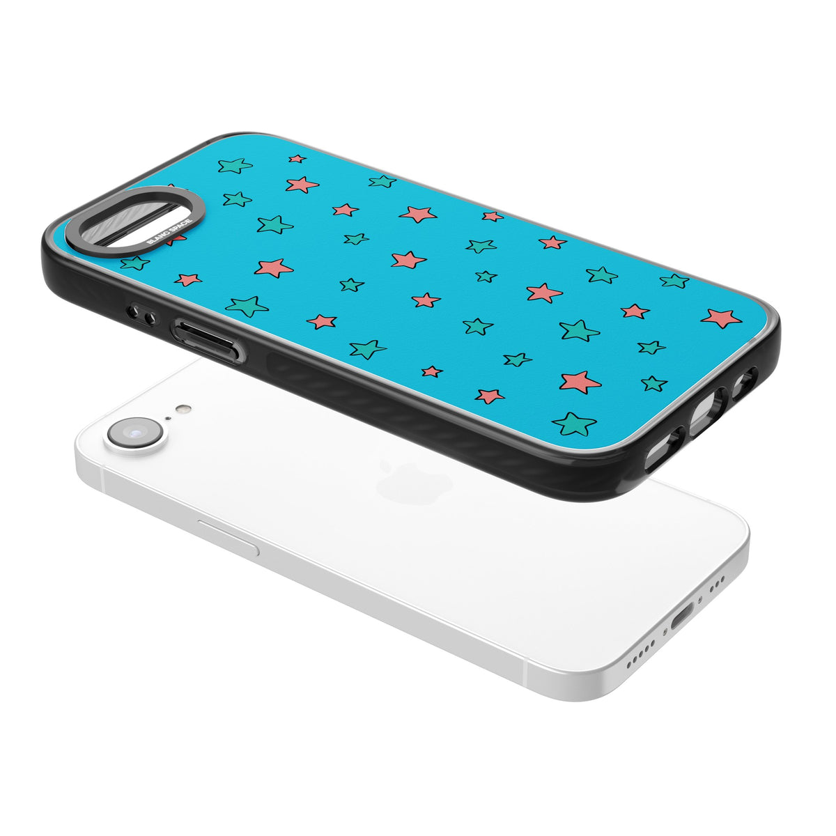 Blue Heartstopper Stars Pattern iPhone 16e / iPhone 17e Impact Black Phone Case angled