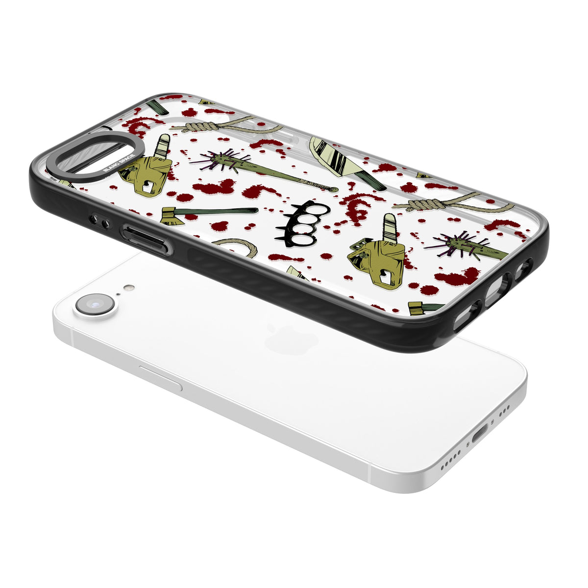 Movie Massacre iPhone 16e / iPhone 17e Impact Black Phone Case angled