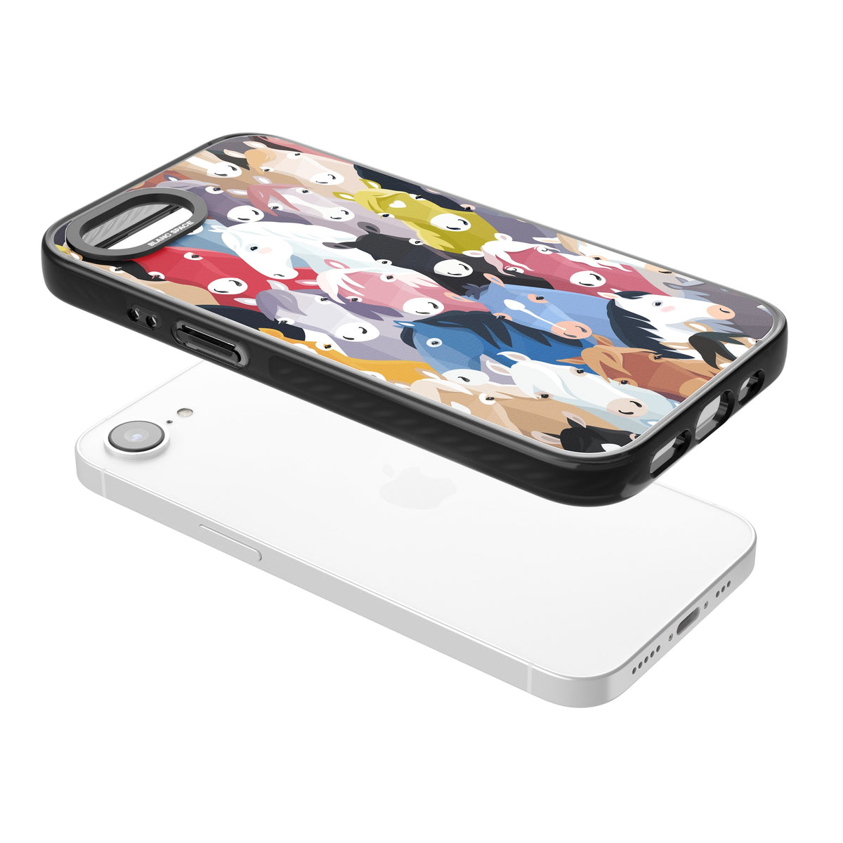 Colourful Horse Pattern iPhone 16e / iPhone 17e Impact Black Phone Case angled