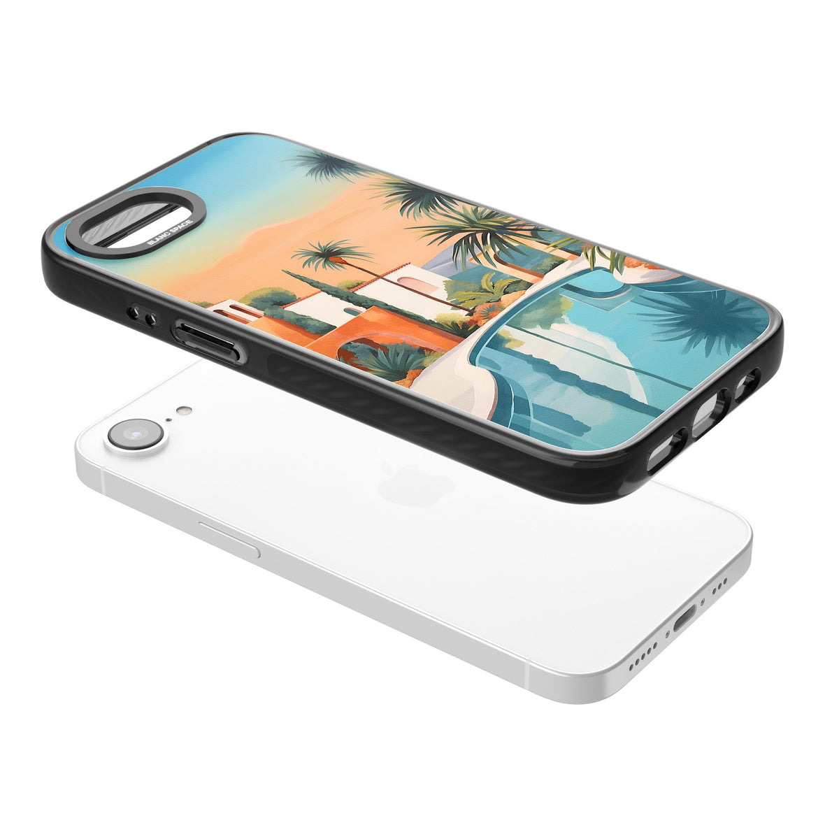 Villa Sunset iPhone 16e / iPhone 17e Impact Black Phone Case angled