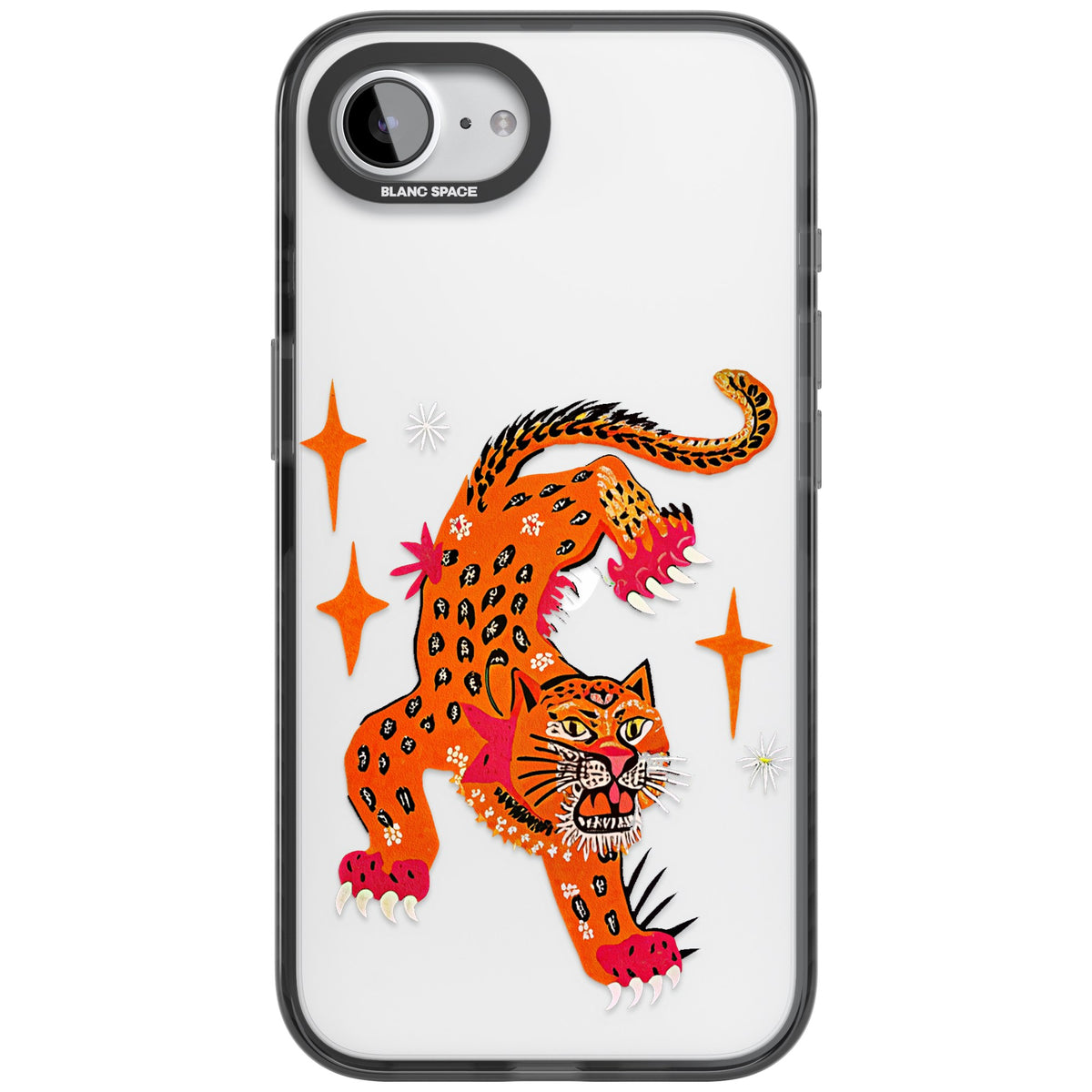 Fierce Jaguar Clear iPhone 16e / iPhone 17e Impact Black Phone Case front