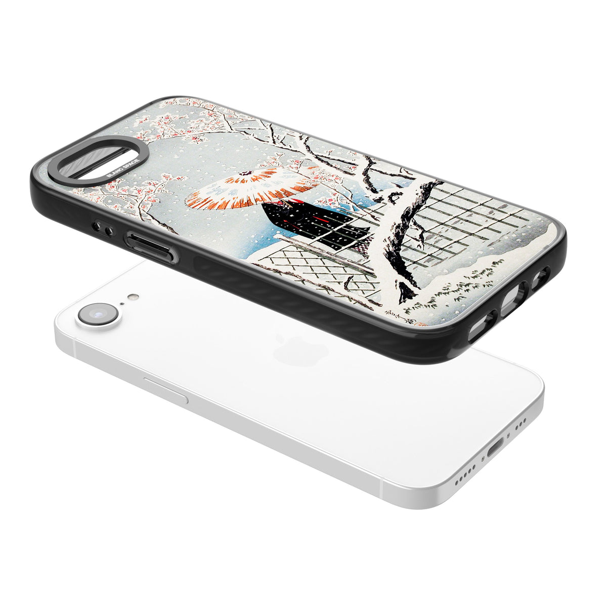 Plum Tree In Snow By Hiroaki Takahashi iPhone 16e / iPhone 17e Impact Black Phone Case angled