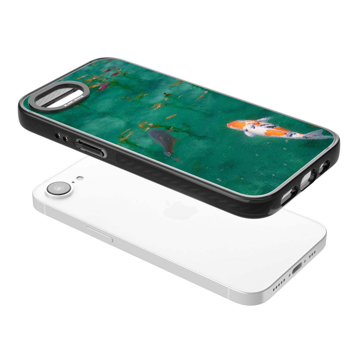 Koi Fish iPhone 16e / iPhone 17e Impact Black Phone Case angled
