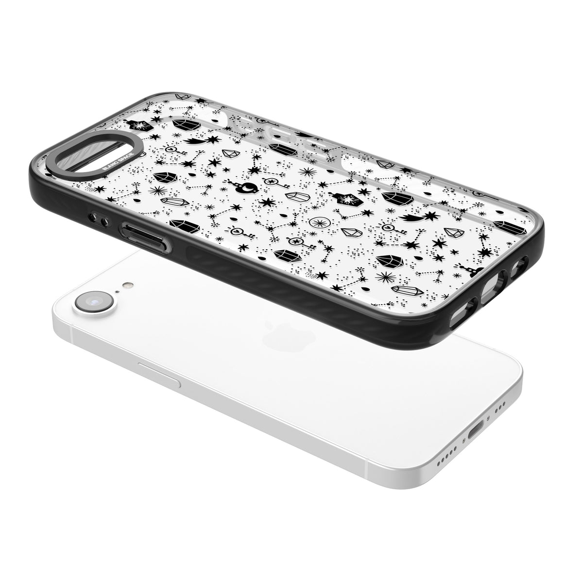 Black Cosmic Crystal iPhone 16e / iPhone 17e Impact Black Phone Case angled