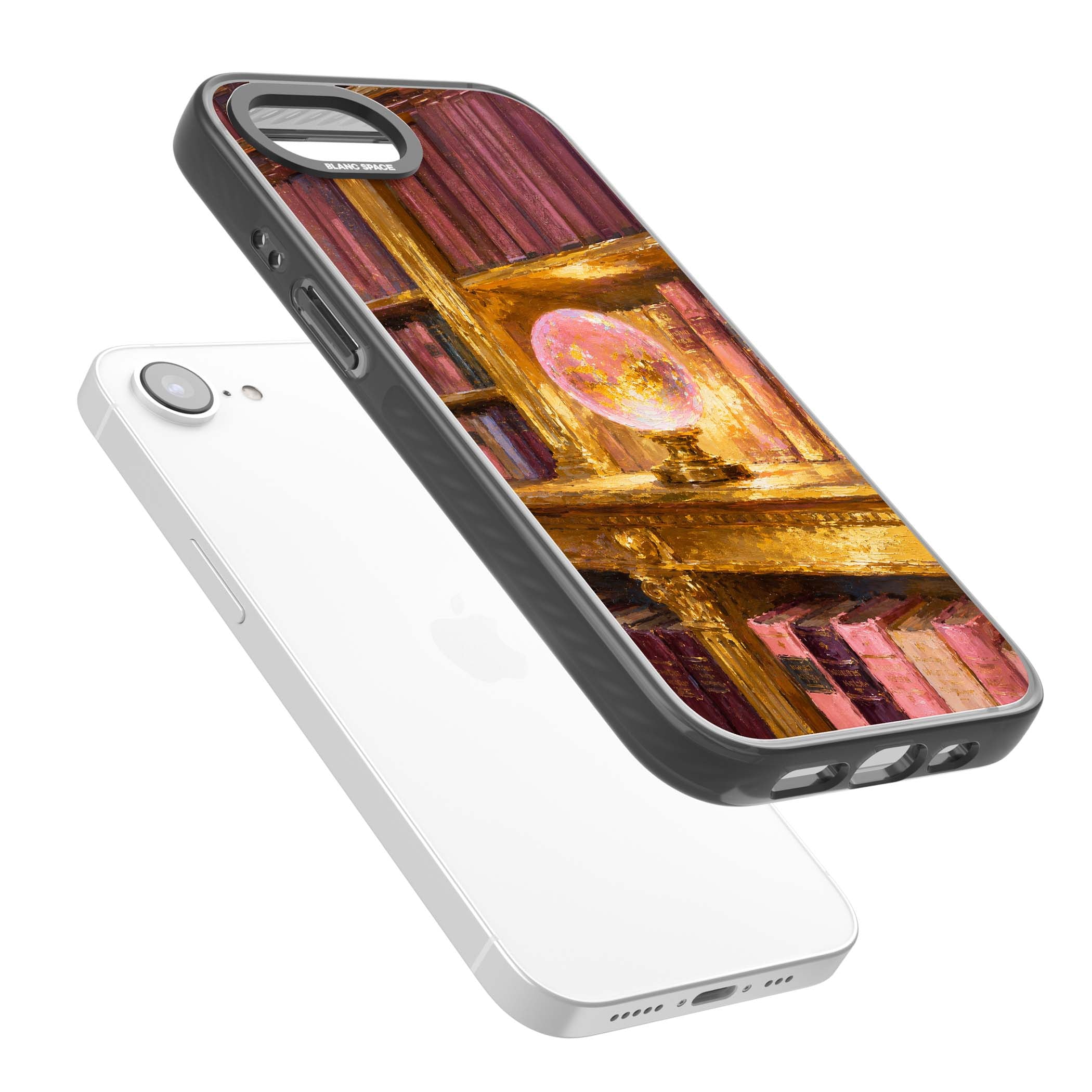 Gilded Library dark academia iPhone case featuring an oil painted crystal ball on a gilded library shelf with vintage | Black Impact case for iPhone 16e, iPhone 17e