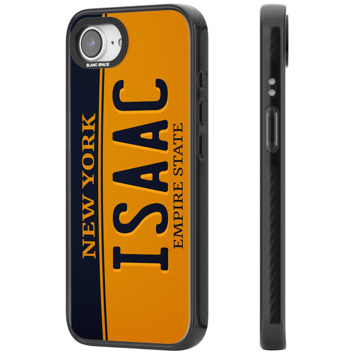 Personalised New York License Plate iPhone 16e / iPhone 17e Impact Black Phone Case side