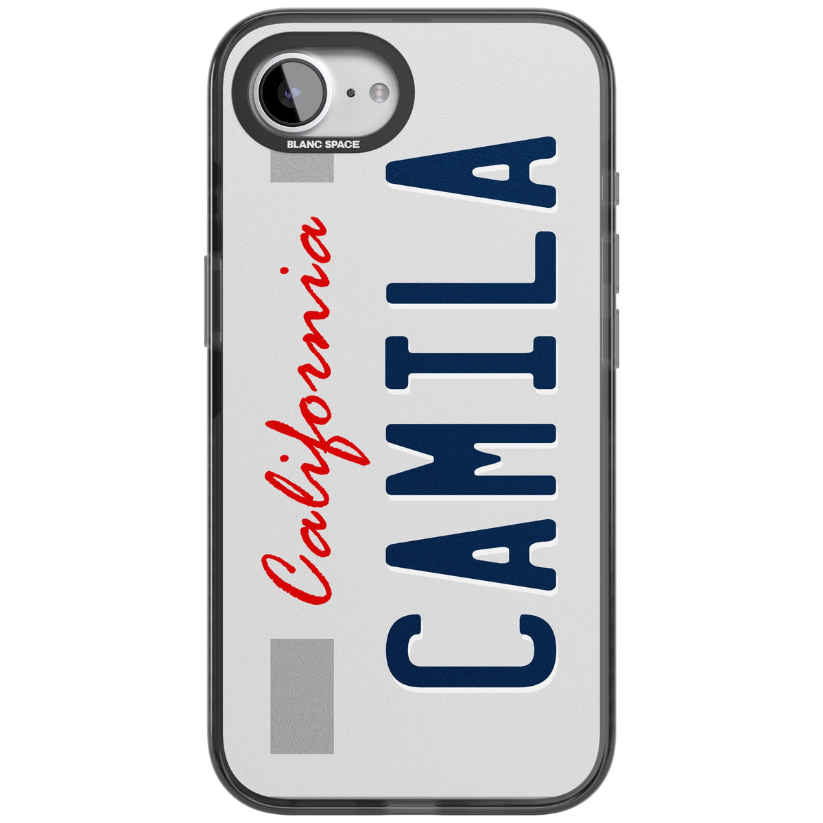 Personalised California License Plate iPhone 16e / iPhone 17e Impact Black Phone Case front