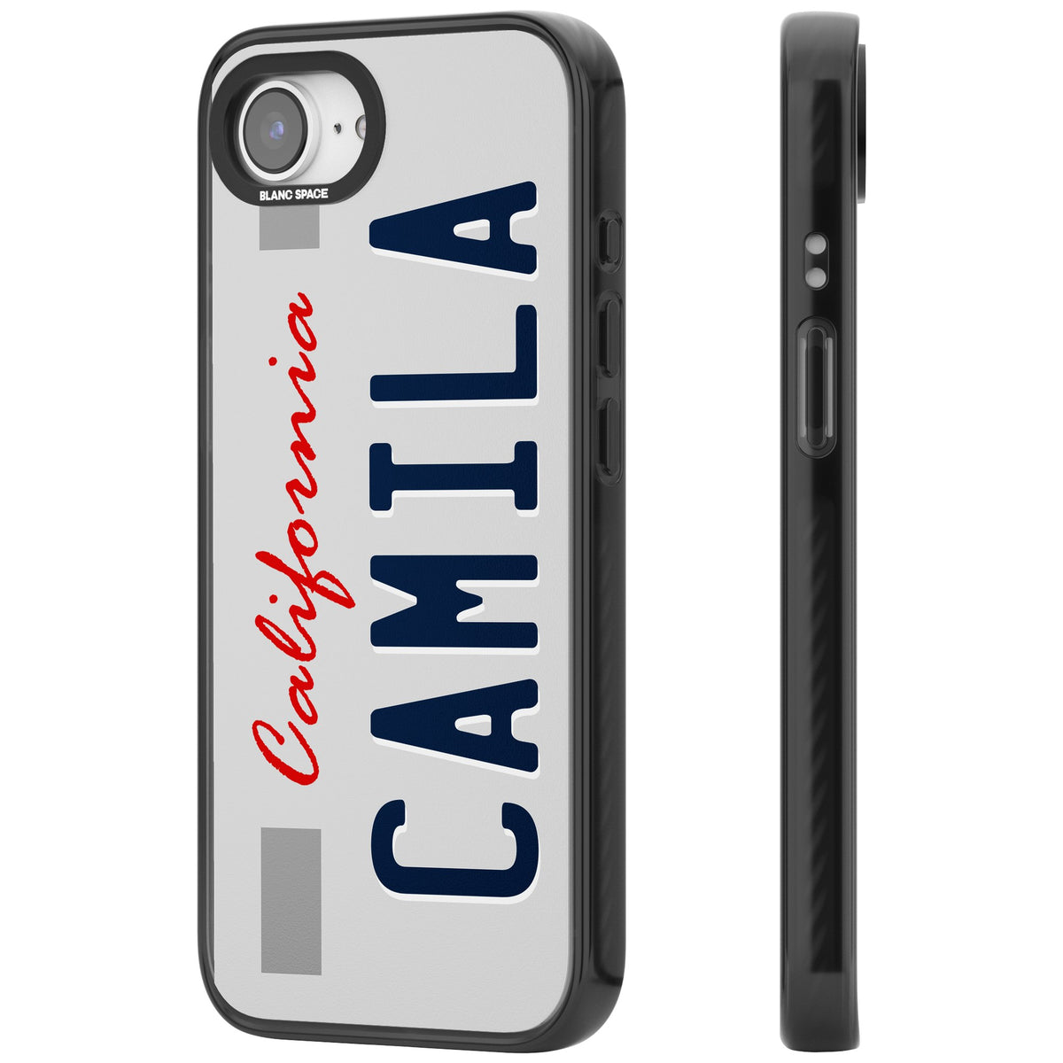 Personalised California License Plate iPhone 16e / iPhone 17e Impact Black Phone Case side