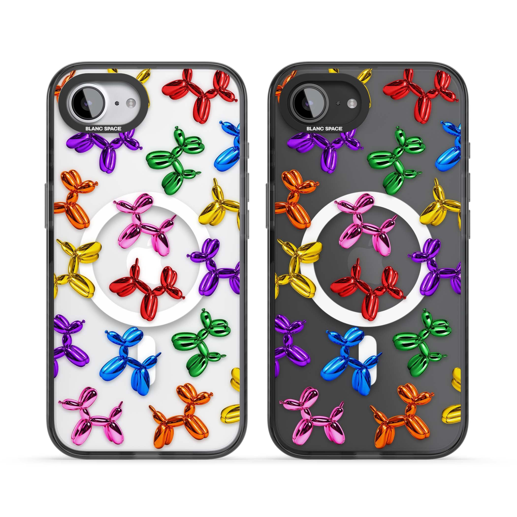 Balloon Dogs pop art iPhone case featuring rainbow chrome balloon dogs in Jeff Koons style | Black Impact Magsafe case for iPhone 16e, iPhone 17e