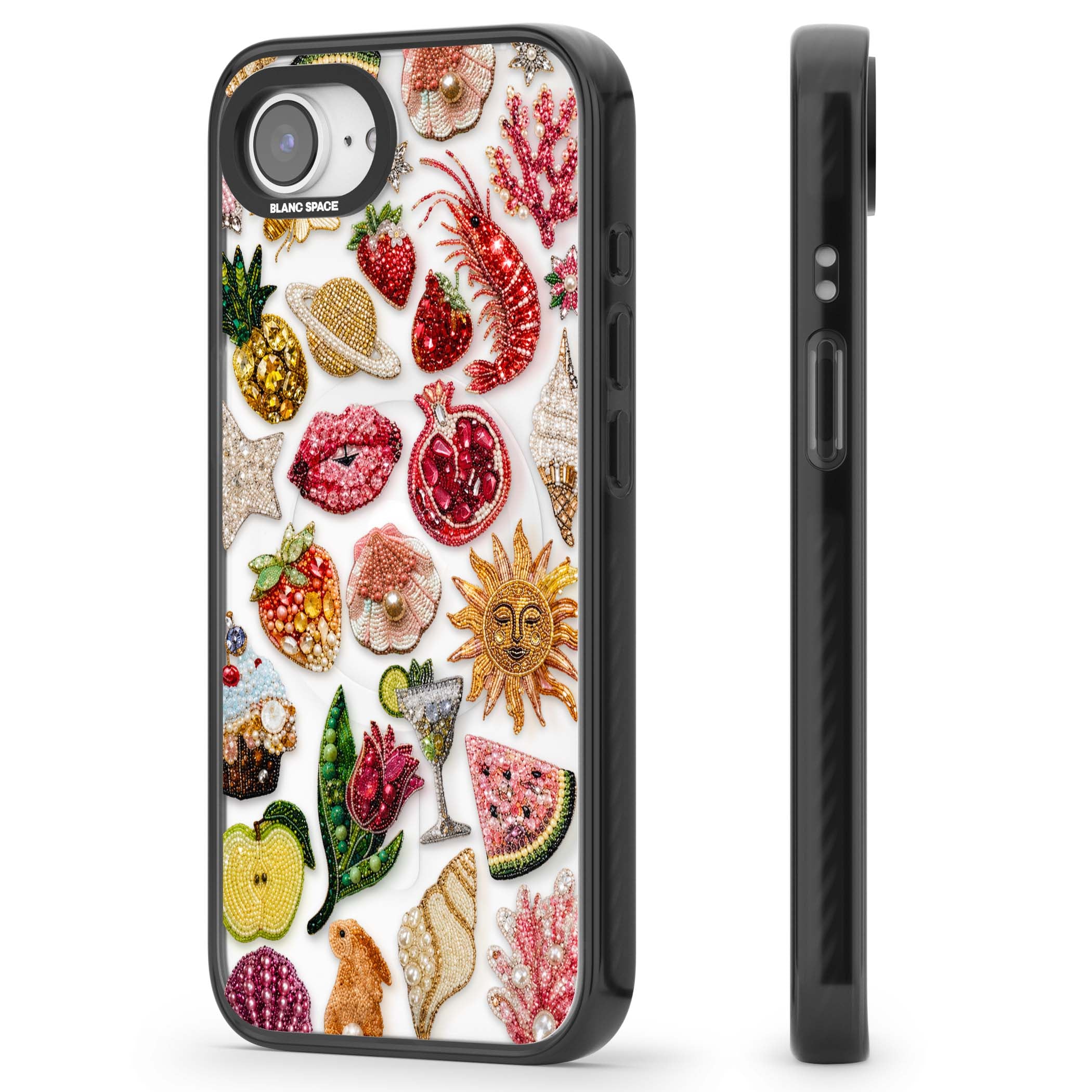 Beaded Riviera coquette iPhone case | Black Impact Magsafe case for iPhone 16e, iPhone 17e
