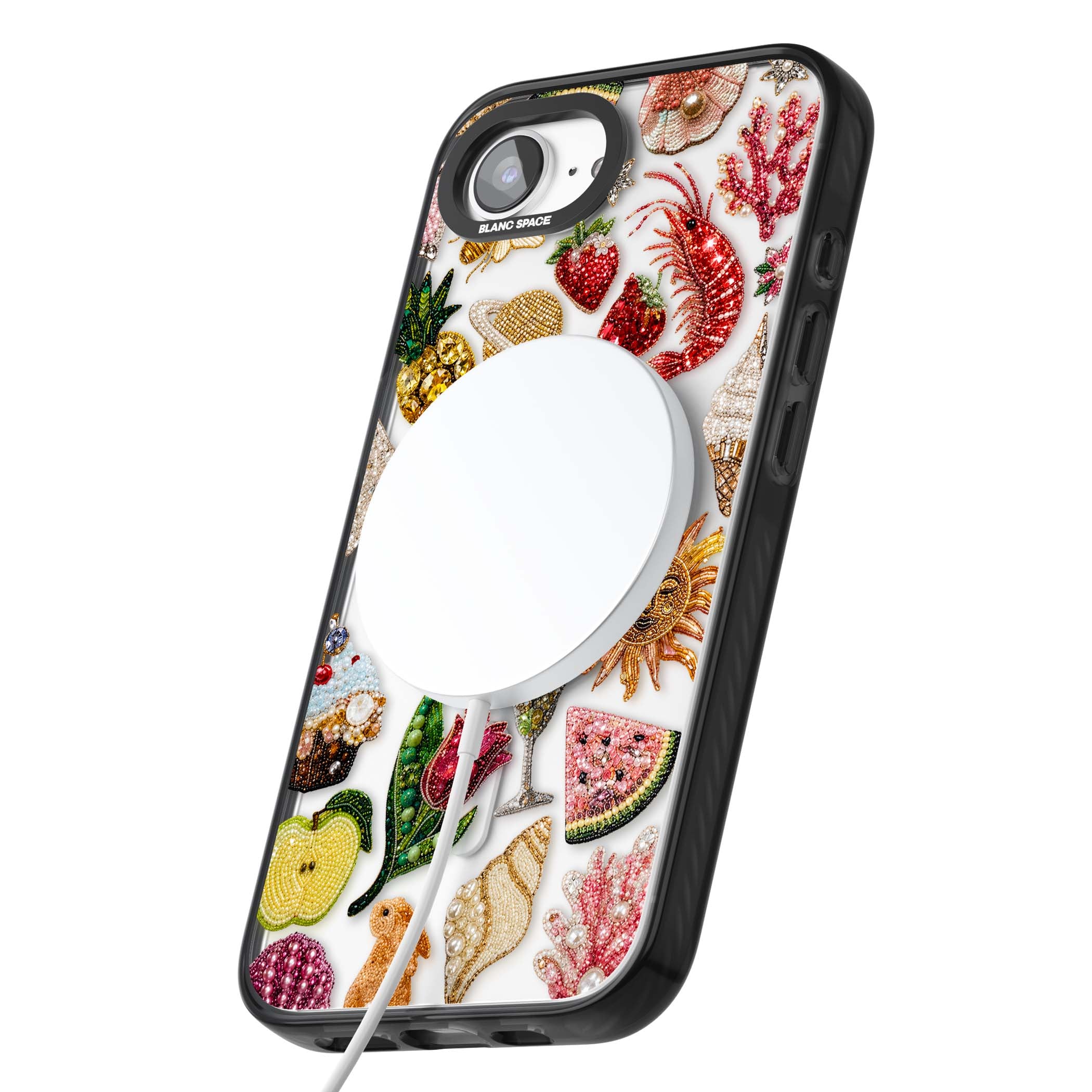 Beaded Riviera coquette iPhone case | Black Impact Magsafe case for iPhone 16e, iPhone 17e