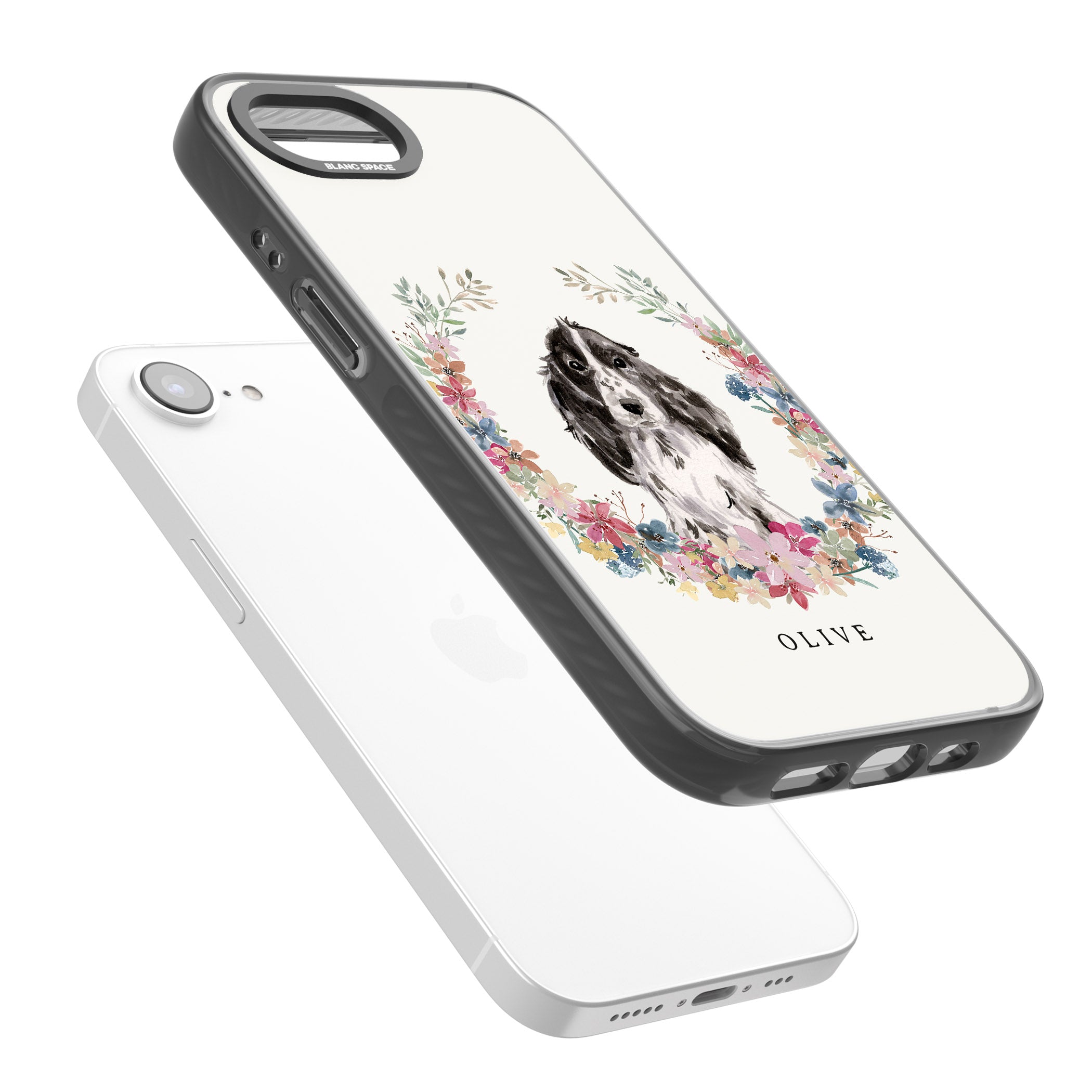 Personalised Black Cocker Spaniel Floral Portrait