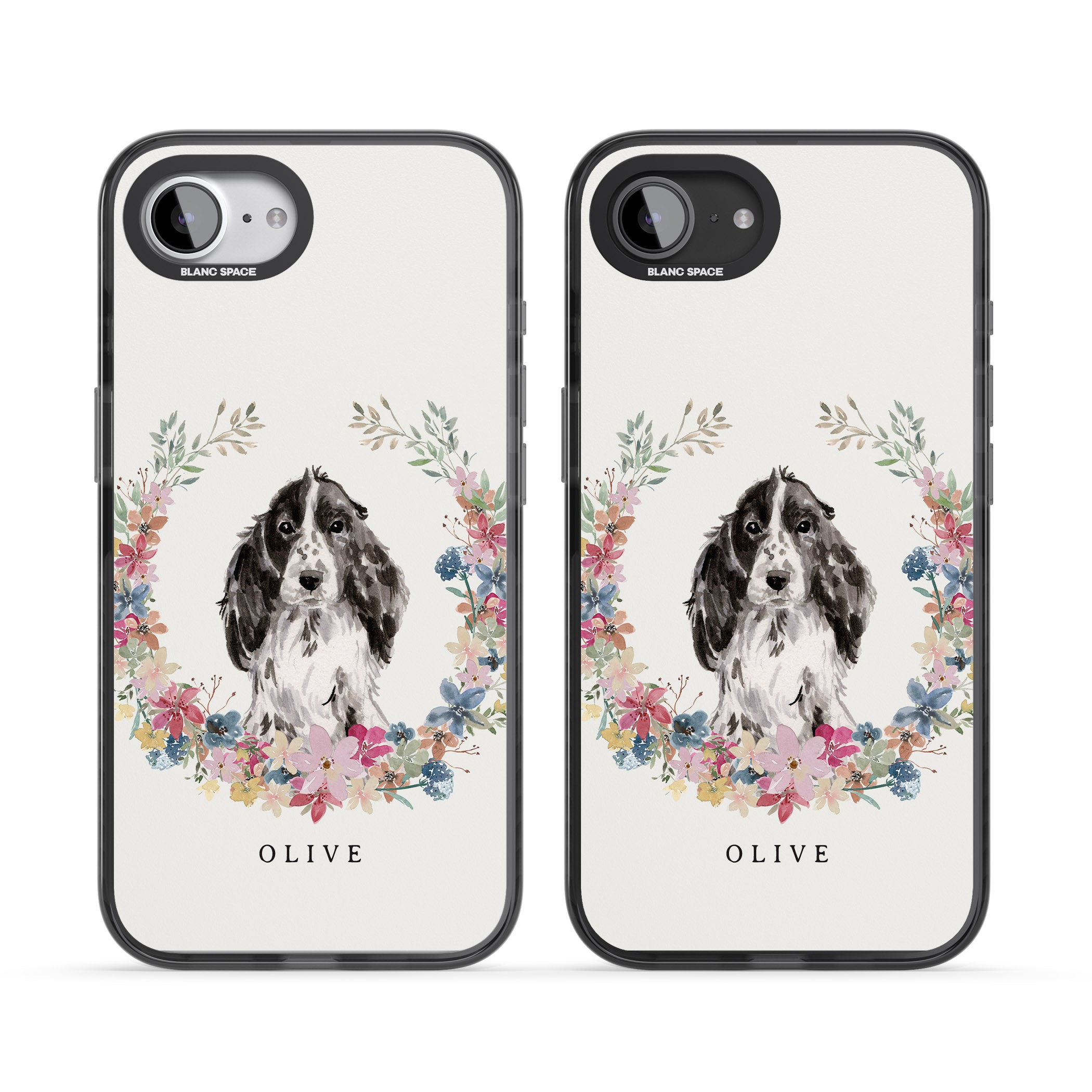 Personalised Black Cocker Spaniel Floral Portrait